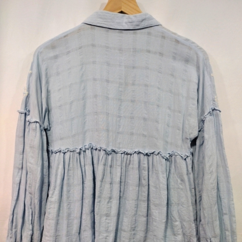 Zara Embroidered Babydoll Top Women's XS Blue Floral Boho Retro Cottagecore 90s - Picture 8 of 11